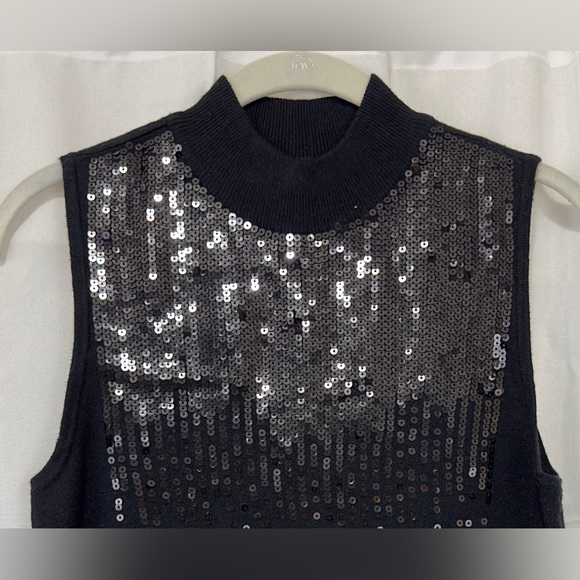 MARLED Black Mock Turtleneck Sleeveless Sweater Black Sequins on Front  … - Picture 2 of 7